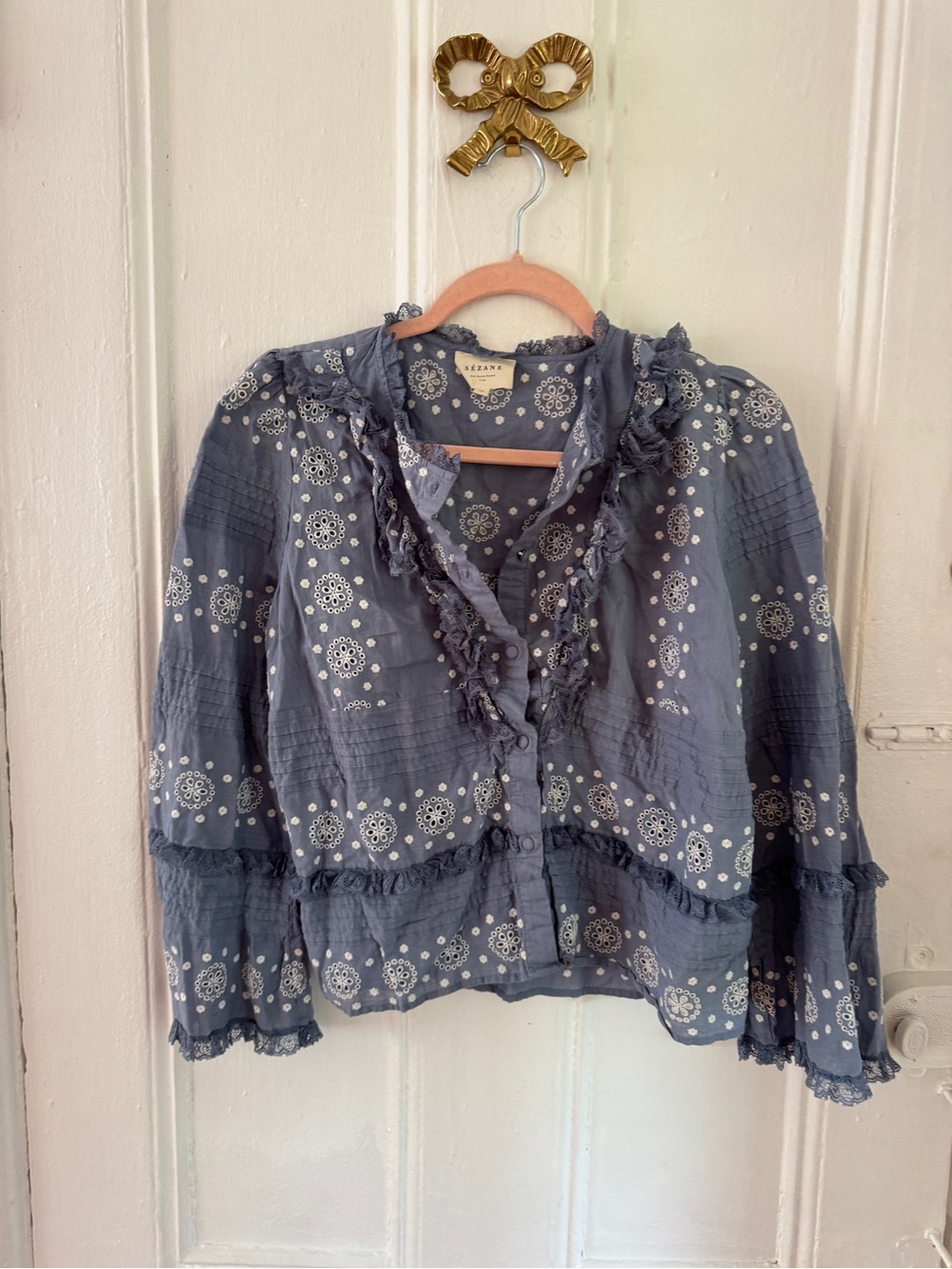Sezane nele vintage blue & ecru lace top - Picture 3 of 6